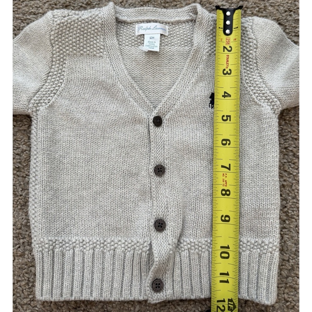 Polo Ralph Lauren Baby Boys Combed Cotton V-Neck Cardigan Gray Size 12 M - Picture 8 of 8